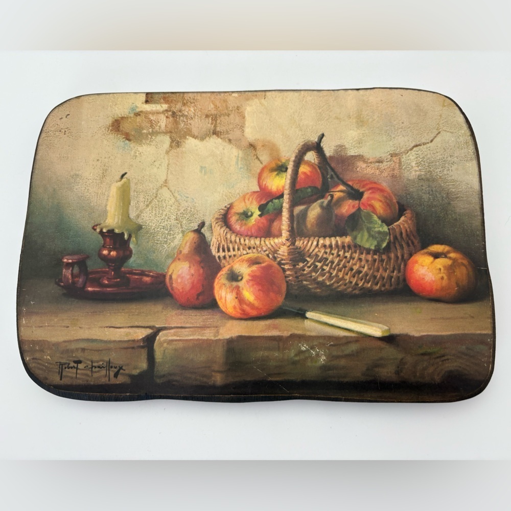 Vintage “Still Life With Apples” Print on Thick Wood Plaque - Picture 2 of 6